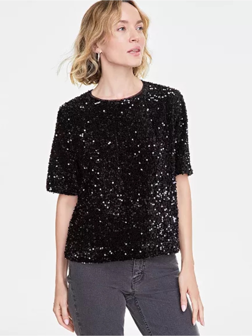 On34th Sequin Short-Sleeve Top